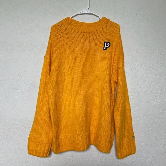 Large Boyfriend Crewneck Yellow Gold Sweater by Victoria Secret Pink - Picture 4 of 7